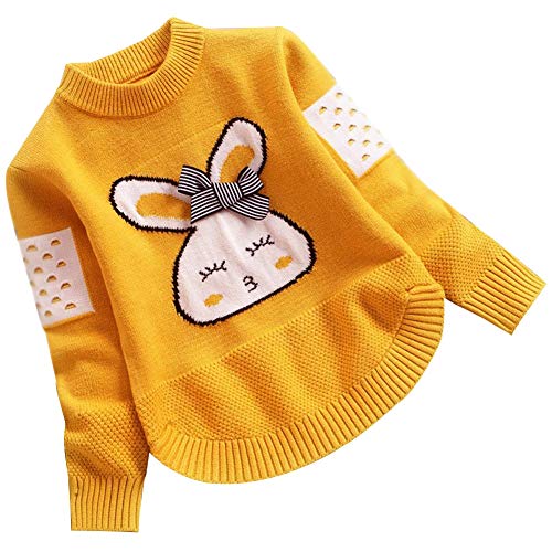 Baby Little Girls Crew-Neck Knitted Sweater Outfit Children Lovely Cartoon Prints Pullover Coats Outwear Sweatshirt Tops Huang 120 Yellow