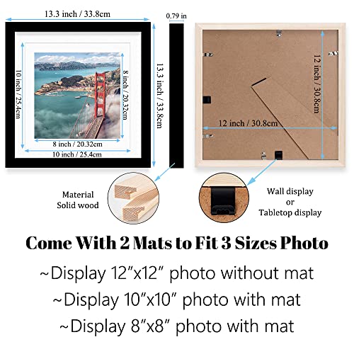 12X12 Wood Picture Frames For Wall Hanging Or Tabletop,Diamond Painting Frame Baby Scan Picture Frames With 2 Mats Display 8X8 Or 10X10 For Family Walls Decoration,Anniversary,Wedding,Christmas(Black) #TOP1