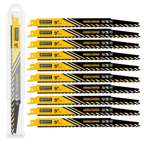 9 Inch 8/14TPI General Purpose Reciprocating Saw Blades for Wood and Nail-Embedded Wood Demolition, Sawzall Blades for 1/8-3/8 Medium Metal Cutting and Pallets PVC etc(10PCS)