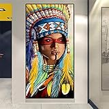 dsdsgog Leinwand Wandkunst Indigene Indianer Abstrakte Malerei Aquarell Poster Und Drucke Nordic für Wohnzimmer Wandbild Bilder 80x160cm Rahmenlos