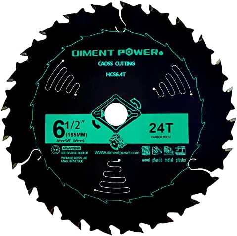 Diment Power 6 1/2 inch 24 Tooth Circular Saw Blade with 5/8 Inch Arbor,Woodworking Saw Blade with Smooth Coating,for Laminate, Veneer Board, Plywood, Hard Wood, MDF and HDF