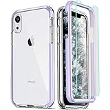 COOLQO Compatible for iPhone XR Case, with 2 x Tempered Glass Screen Protector Clear 360 Full Body Coverage Hard PC+Soft Silicone TPU 3in1 Heavy Duty Shockproof Defender Phone Protective Cover Purple