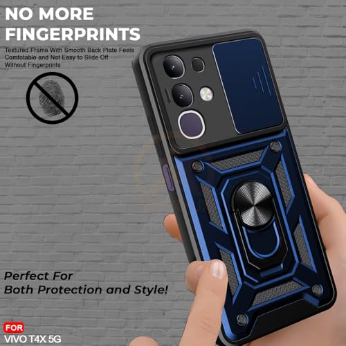 Image of Armor Bumper Back Cover Case for IQOO Z10x / Vivo T4x / Y29 4G / Y31 Pro | Rotating Camera Cover, Ring Holder & Kickstand | Heavy Duty & 360 Degree Protection Back Cover (Blue)