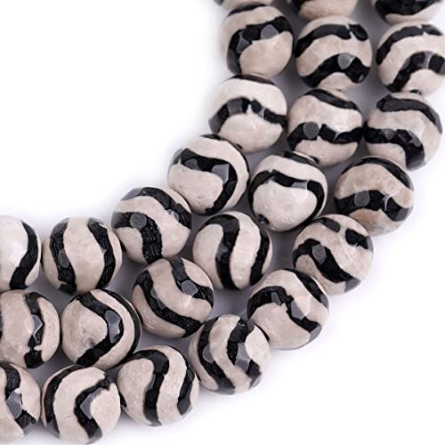 Fire Agate Beads For Jewelry Making Gemstone Semi Precious 10Mm Round Faceted Stripe White Wave 15" Dyed Color Joe Foreman #TOP3