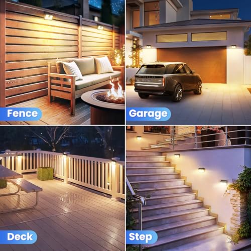 Image of [4 Packs] Solar Motion Sensor Outdoor Lights, Super Bright Solar Lights Outdoor Waterproof, 3 Lighting Modes Security Wall Light for Outside Walking Dog Fence Backyard Deck Garden Door Step Garage