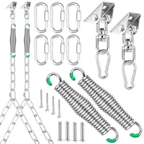 Image of Hicarer Porch Swing Hanging Kit with Springs 8ft Y-Chains Swivel,Sliver