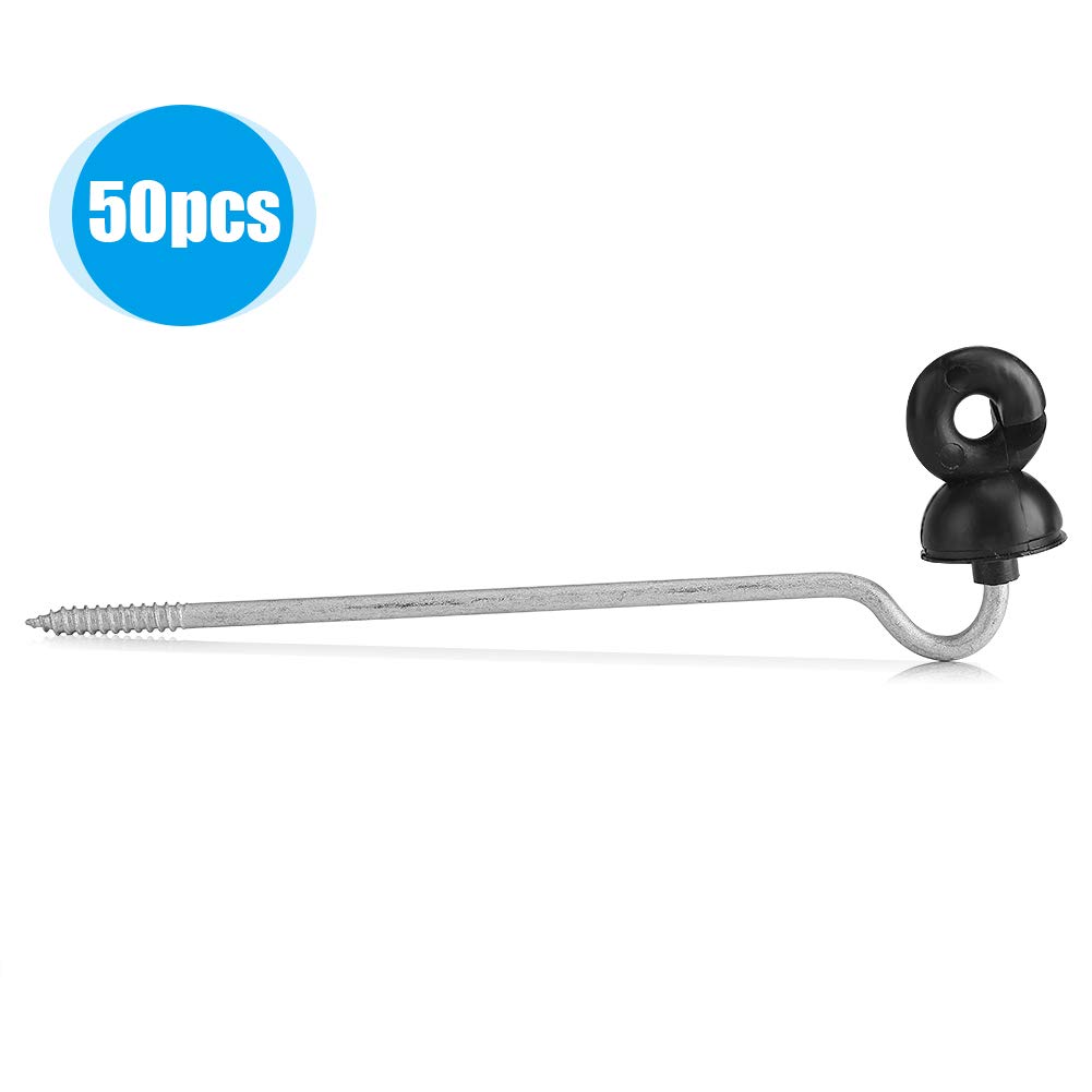Aisladores Atornillables para Postes de Madera Field Guardian, Aisladores de Cerca Negros con Diseño de Anillo de 50 Piezas, Fácil Instalación para Protección de Alambre de Púas