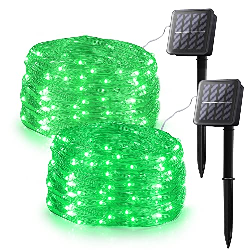 Woohaha 2 Pack 100 LED Solar Green String Lights 33ft