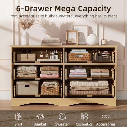 YESHOMY Bedroom Dresser, 47.2" Fluted Wood Dressers, 6 Drawer Dresser - Image 4