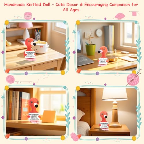 MLZTINGR Lustige Positive Flamingo | Handgefertigter Flamingo Plüschtier | Emotionaler Support Axolotl Plüschtier | Niedliches Häkel-Tier für Schreibtischdekoration
