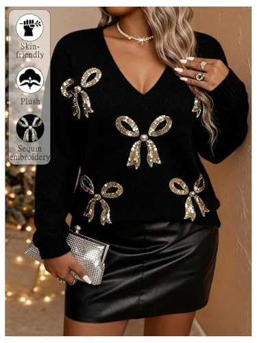 Image of GORGLITTER Women's Plus Size American Flag Sweater Fall Chunky Oversized Long Sleeve Crew Neck Knit Tops