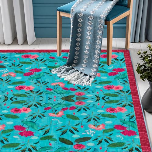 Image of ishro home 3 x 5 Feet 3D Jet Multi Printed Carpet Rug Runner and Carpets for Bedroom /Living Area /Home with Anti Slip Backing (Lotus Lagoon, 3x5 fts)