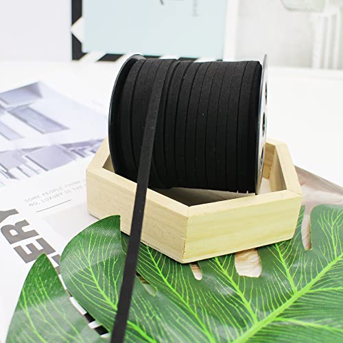 Pamir Tong One Roll 40 Yards Black Suede Leather Cords Leather Lace Flat Faux Suede Cord String Thread Velvet Cord For Necklace, Bracelet, Choker And Diy Crafts (40 Yards Black) #TOP3