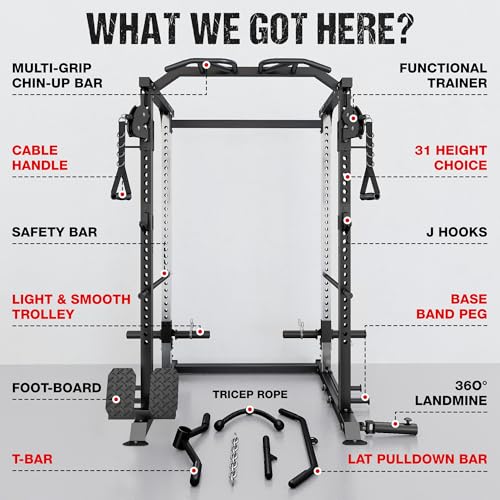 Image of DP01 Power Cage, 2000LBS Squat Rack with Cable Crossover and Dual Independent Pulley System, Full Cage for Full Body Training, Power Rack with More Training Attachments for Home Gym