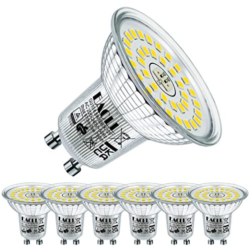 EACLL GU10 LED Tageslichtweiß 6.5W Ersetzt 100W Halogen Leuchtmittel, 6er-Pack. 790 Lumen 5000K Birnen, AC 230V Flimmerfrei Strahler, Abstrahlwinkel 120° Spot, Nicht Dimmbar Kürzer Reflektorlampen