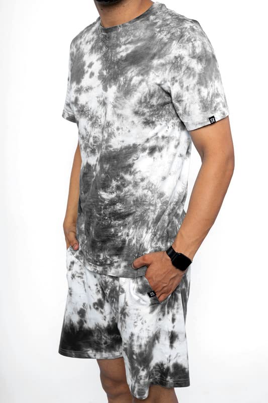 Image of EK RAG' Unisex Tie and dye & Solid Colours Half Sleeves Co - ords Set : Half Sleeve T-Shirt + Shorts Tie dye & Solid Colours For Men & Women