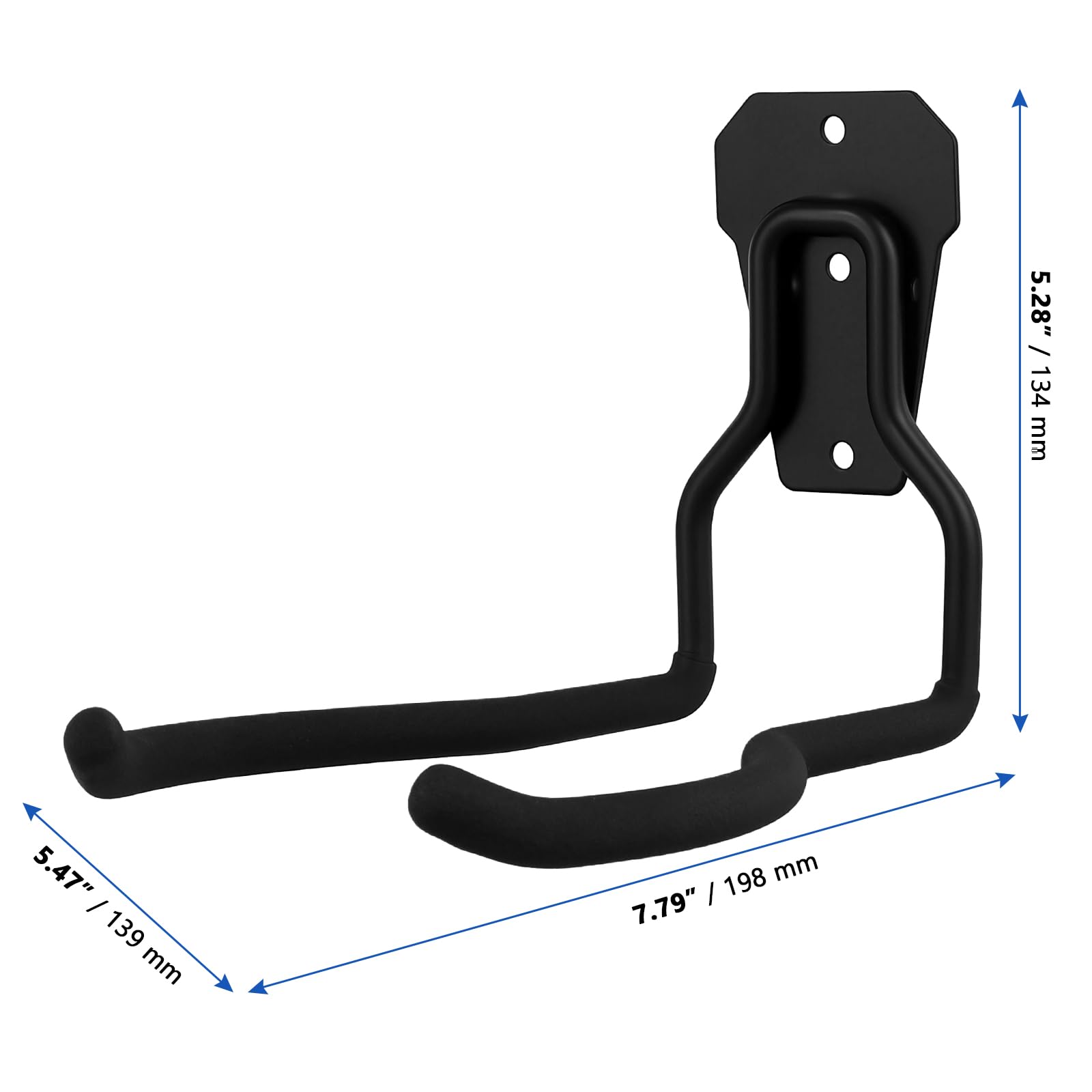 4 Ganci Portautensili a Parete in Metallo, Supporti per Decespugliatore e Attrezzi da Giardino, Garage, Nero, 19,8x13,9x13,4 cm, Viti Incluse