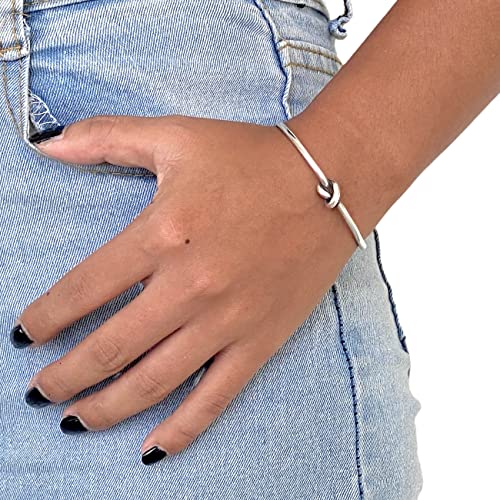 Handmade Sterling Silver Knot Cuff Bracelet, Minimalist Rustic Simple Tied Silver Wire, Adjustable 6 7/8 inches Cuff, Women size M-L, Men size S-M, Gift for Her or Him3