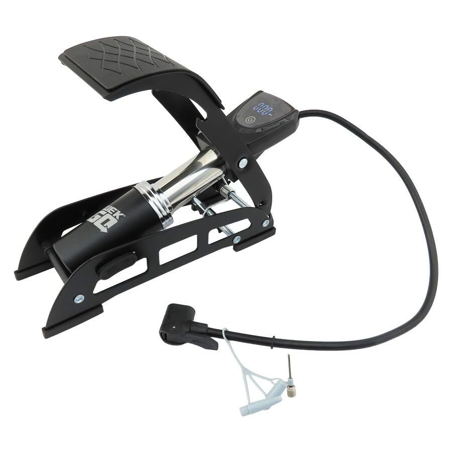 WEKGO Pompa a Pedale Auto/Bici con Manometro Digitale Precisione | Gonfiatore Universale 8 BAR / 120 PSI per Pneumatici, Palloni, Gonfiabili | Valvole Presta/Schrader, Tubo Lungo 58cm