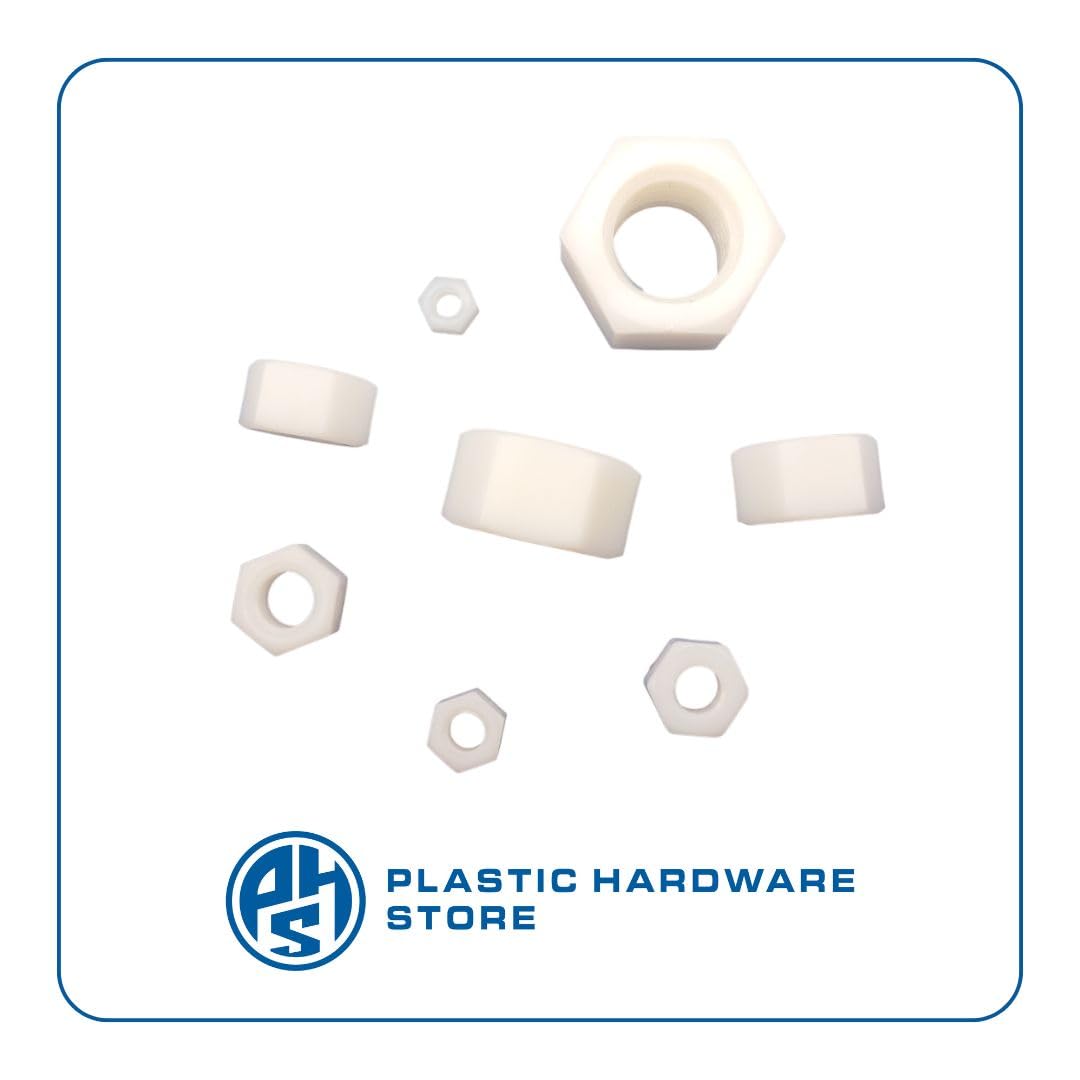 Dadi Esagonali in Plastica (Nylon), Dado Standard per Bloccaggio e Fissaggio Bulloni, Viti e Barre, Uso Industriale e Domestico - M16 - Bianco - 20 pezzi - Plastic Hardware Store