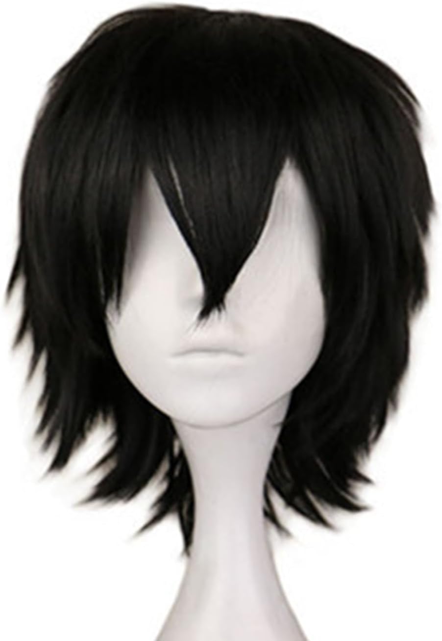 Black Short Wig - Unisex Anime Cosplay for Women and Men, Synthetic Straight Wig