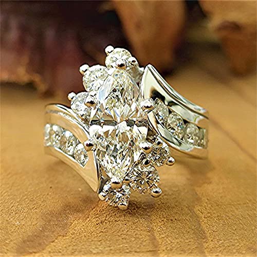 Creative 925 Sterling Silver Shiny Full Diamond Marquise Cut Cubic Zirconia Gemstone Ring CZ Diamond Eternity Engagement Wedding Band Ring for Women F096 (10)