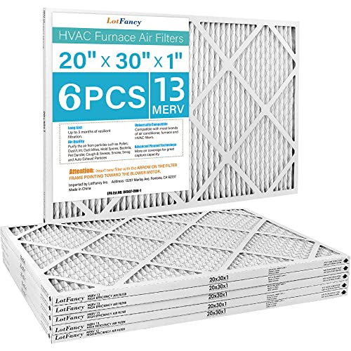 Lotfancy 20X30X1 Air Filters, Merv 13 Ac Furnace Filters, 6 Pack Pleated Air Conditioner Hvac Filters (Actual Size: 19.75 X 29.75 X 0.75 Inches) #TOP25
