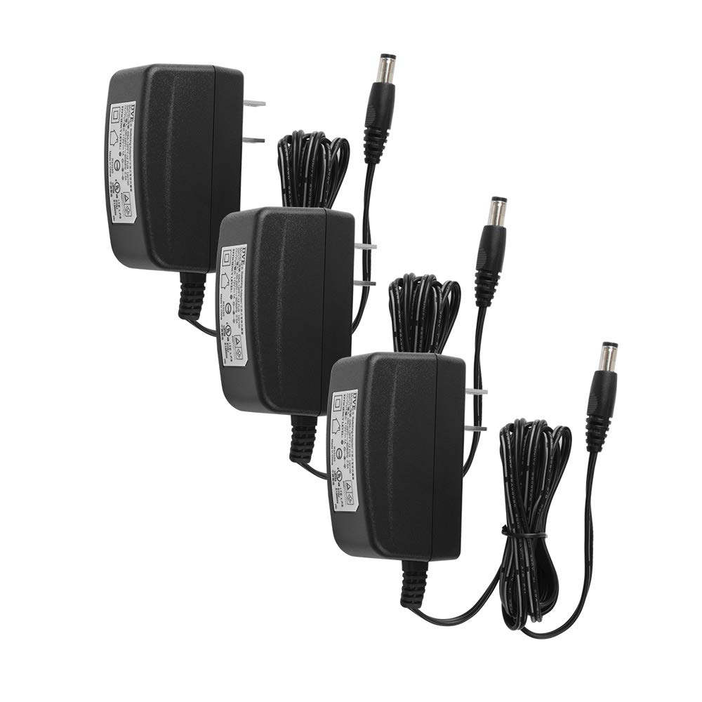 JC-Tech DC12V 1A UL-Listed Switching Power Supply Adapter for CCTV - 3 Pack - Black with 1 Set of Adapter Tip
