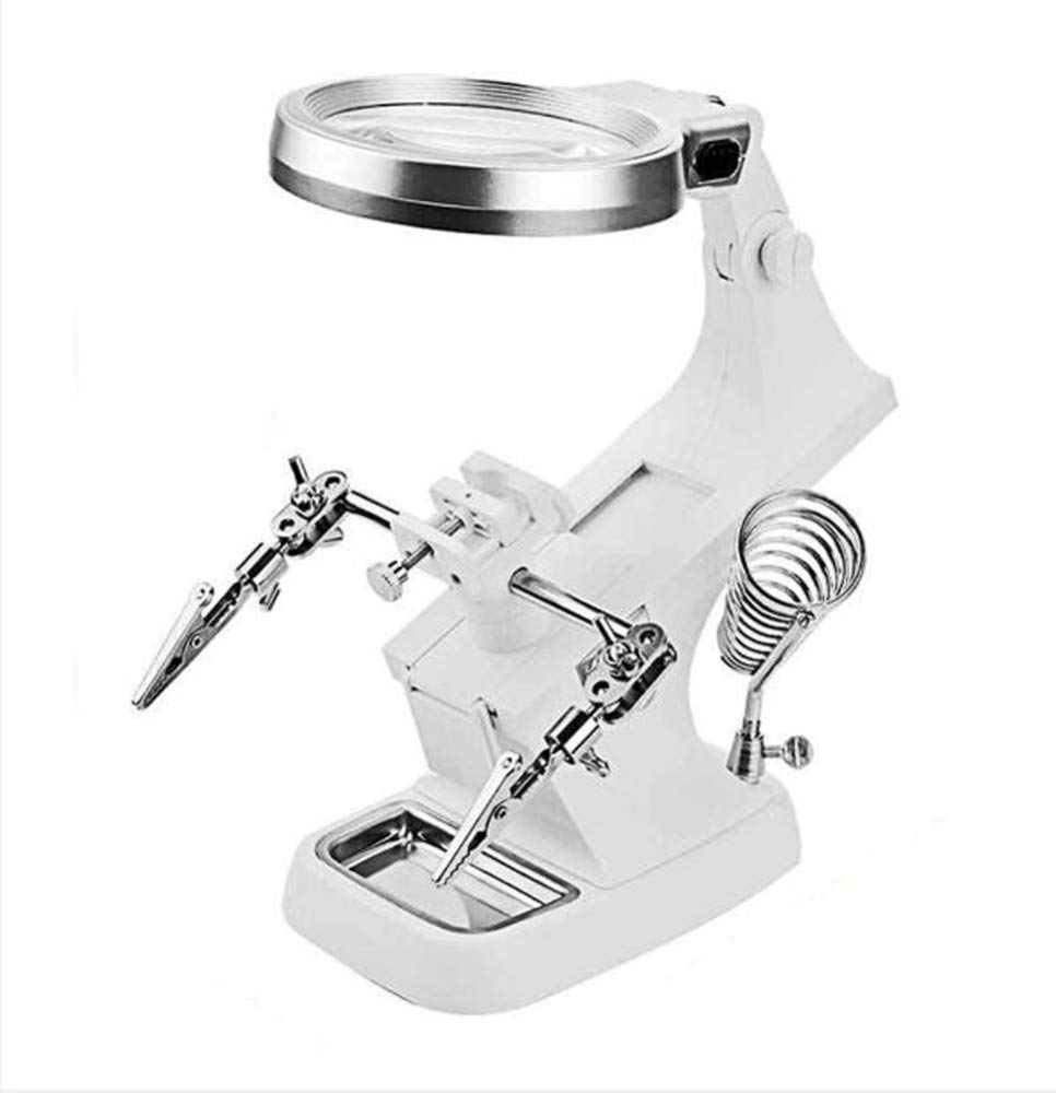 KOSHSH 3X,4.5X 10LED Light Magnifier & Desk Lamp Helping Hand Repair Clamp Alligator Auxiliary Clip Stand Desktop Magnifying Glasses