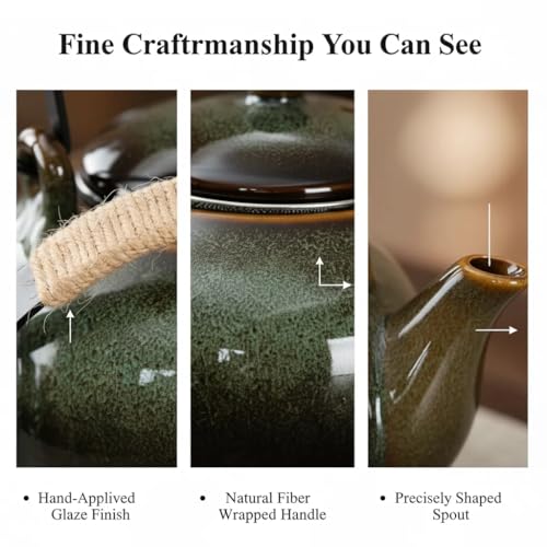 Image of Japanese Teapot with Infuser Ceramic Tea Pot with Removable Stainless Steel Filter for Loose Tea 25 OZ /750ml for Office Home Men Women as Gift Green