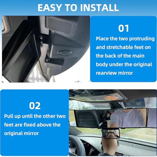 Image of Car Rear View Mirror Interior Mirror Wide Angle Panorama Safety Mirror Interior Mirror Large Vision Mirror 1Pcs (Black-3)
