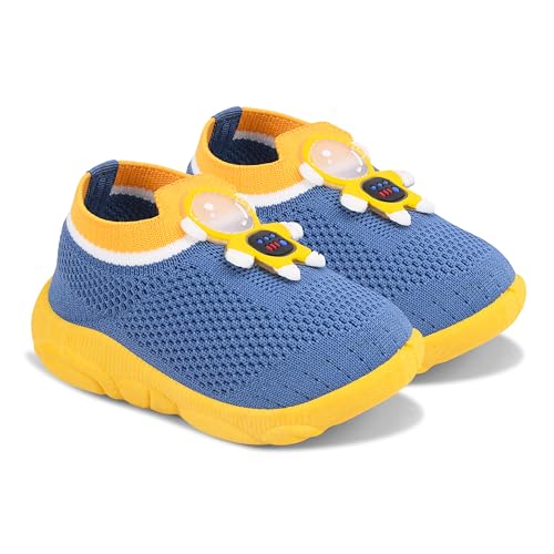 Image of HOOH Baby Unisex Walking Shoes with Musical Sound and Spinner, Knitted Upper, Slip Resistant, Mid Top Sneaker, Water Resistant, 0-24 Months