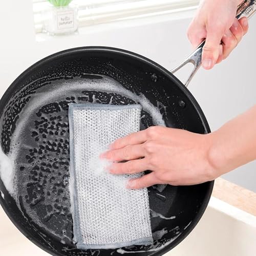 Image of 10-Piece Steel Wire Dishwashing Cloth Set - Non-Scratch Double-Layer Scrub Pads for Cleaning Dishes, Sinks & Stove Tops - Wet & Dry Use Kitchen Rags