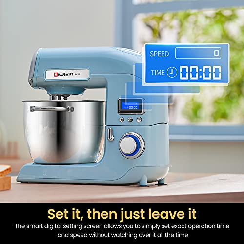 Küchenmaschine, HAUSWIRT Knetmaschine Rührmaschine mit LCD-Timer 1800W, Teigmaschine mit 8 Geschwindigkeiten, 5,5 L… – Bild 3