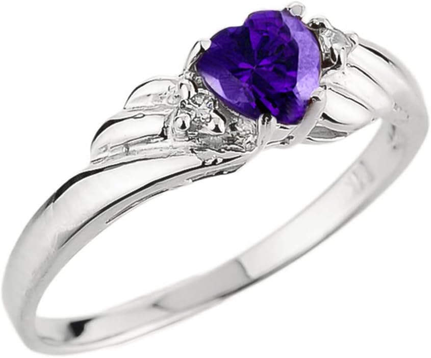 Certified 14k Gold Ladies Diamond and Heart-Shaped Amethyst Ring