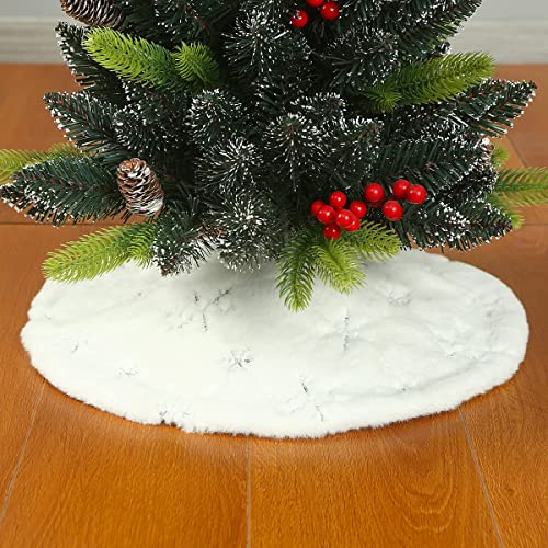 Sattiyrch Small Christmas Tree Skirt With Silver Sonwflakes,Faux Fur White Xmas Tree Skirt For Christmas Tree thumb #3