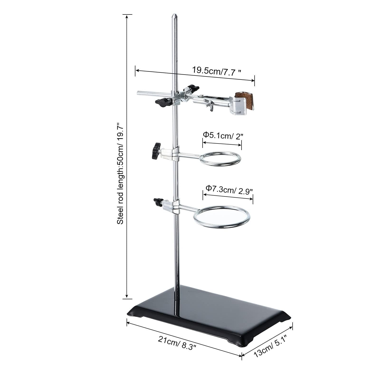 16 Zoll Laborstativ Set mit Kolbenklemme & 2 Stativringen, Edelstahl, für Chemieexperimente(20 inch)