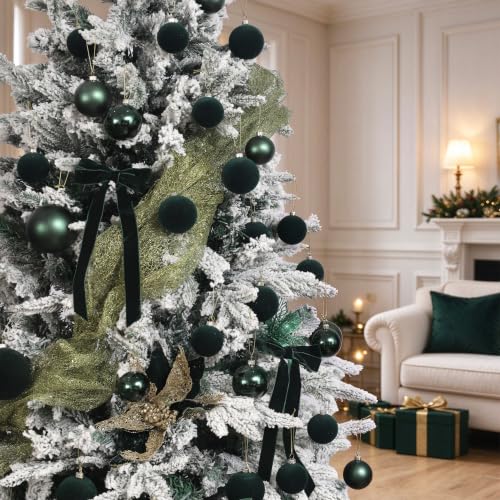 Dark Green Velvet Christmas Ball Ornaments, Shatterproof Flocked Ball Set - image 6