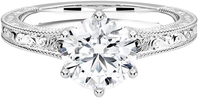 1-2 CT Moissanite Engagement Ring For Womens, Art Deco & Miligrains design In Silver, 10K 14K 18K Rose White Yellow Gold Or 950 Platinum, Valentine & Proposal Gift For Her