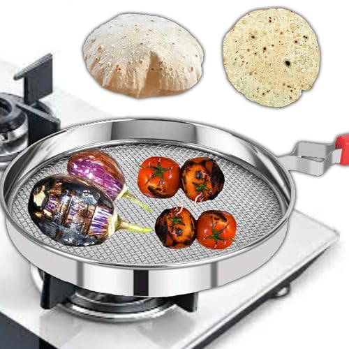 Image of Stainless Steel Fulka Grill for Gas Stove | Phulka Roti Jali | Grill Jali for Papad, Chapati, Tandoor & Brinjal Roaster- Pack of 1 (Size 8 Inch)