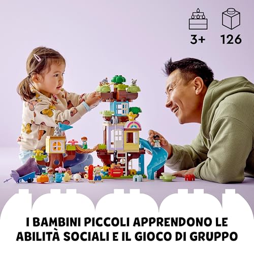 LEGO 10993 DUPLO Casa sull’Albero 3 in 1, Giochi per Bambini, Bambine dai 3 Anni in su, Attività Didattiche con 4 Figure della Famiglia, Animali Giocattolo, Mattoncini e uno Scivolo - Immagine 1