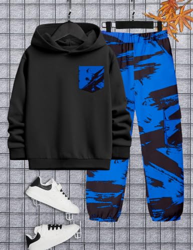 Image of KANGKANG Boys Clothes Two Piece Long Sleeve Hooded Sweatshirt Top Camouflage Sweatpants Fall Outfits Winter Clothes Set 6-16Y