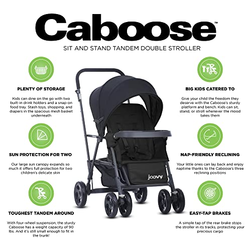 Joovy Caboose Sit And Stand Double Stroller With Rear Bench And Standing Platform, 3-Way Reclining Seats, Optional Rear Seat, And Universal Car Seat Adapter (Black) #TOP5