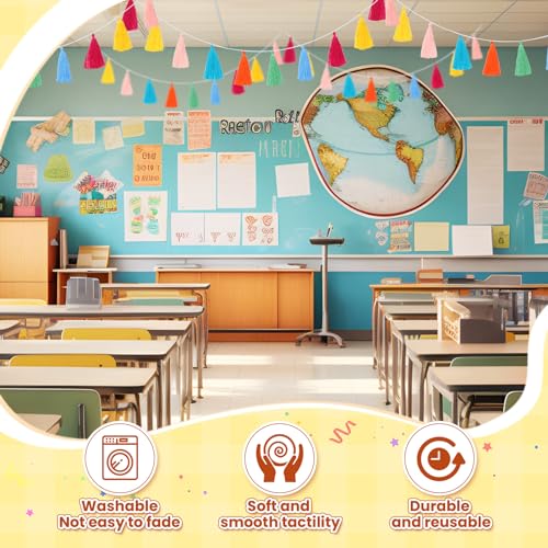 Image of WILLBOND 4 Pcs Rainbow Tassel Garland Party Decorations, Colorful Boho Wall Hanging Banner for Classroom Decor, Back to School Birthday Wedding Baby Shower Nursery Home(Multicolor,6.3 Inch)