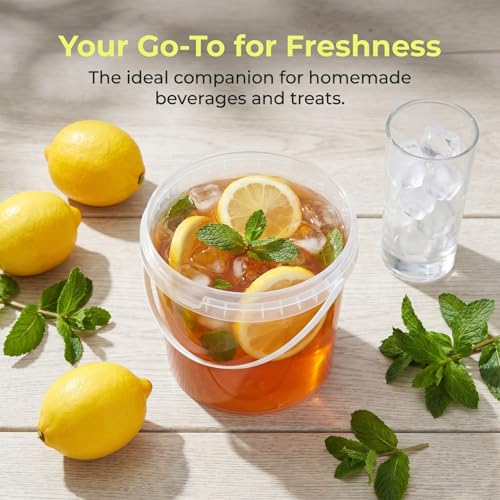 Image of DOITOOL 2Pack Clear Plastic Bucket with Lid and Handle 34 oz / 1L Reusable Ice Cream Tub with Lids, Food Grade Round Plastic Pail Container, Freezer Safe Food Storage Containers for Drinks