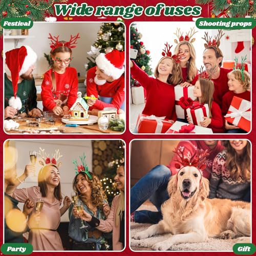 Yungyan 24 Pcs Christmas Reindeer Antlers Headband Bulk Glittery Deer Antler with Bow Hairband for Women Girls Christmas Holiday Hair Accessories by Yungyan - Image 6