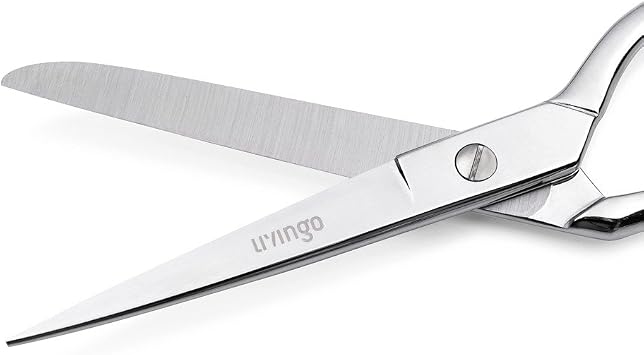 LIVINGO 8 Professional Heavy Duty Tailor Fabric Scissors, Dressmaker Sewing Classic Stainless Steel Ultra Sharp Forged Shears, Bent A-silver