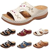 Floral Embroidered Sandals For Women Dressy Summer,Wedge Arch Support Orthotic Platform Wedge Women's Flip Flops Open Toe Slip-on Comfortable Casual Boho Beach Outdoor Vintage Slippers
