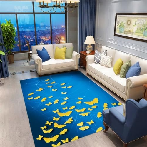 Tapis de chambre 140x200 jaune papillon décoration salon rectangulaire