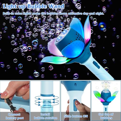 Image of SAMVARDHAN Electric Bubble Stick for Kids, Automatic Bubble Machine 10000+ Bubbles Light Up Flower Bubble Wand Bubble Toys for Summer Outdoor Party Wedding (Blue)
